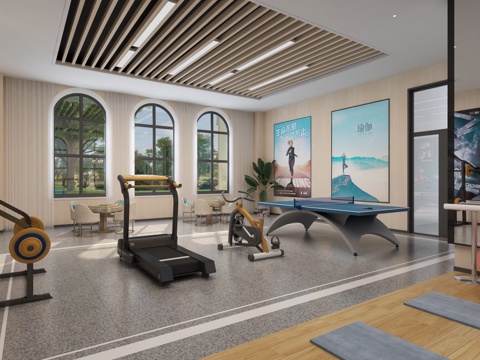  现代社区健身活动室3d模型 