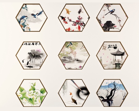  现代挂画 中式挂画 新中式挂画 挂画 墙饰3d模型 