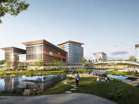 现代学校建筑  中小学建筑 学校鸟瞰图 艺术培训学校免费su模型