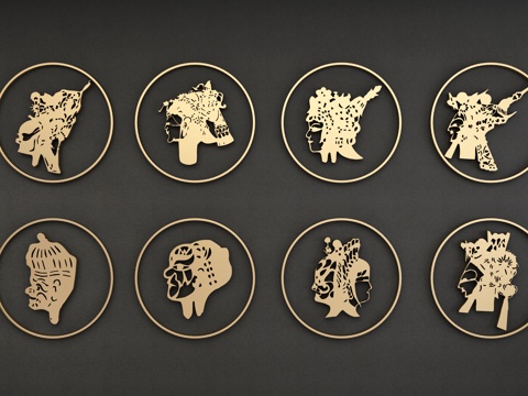  新中式墙饰 皮影3d模型 