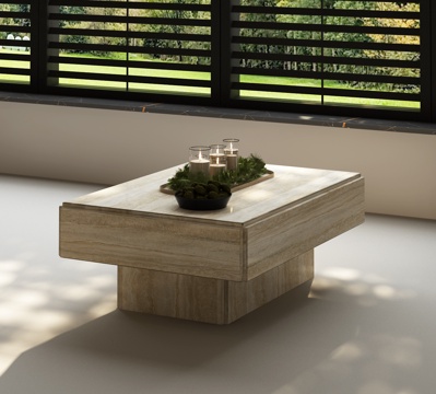  大理石茶几 意式茶几 意式极简茶几 洞石茶几3d模型 