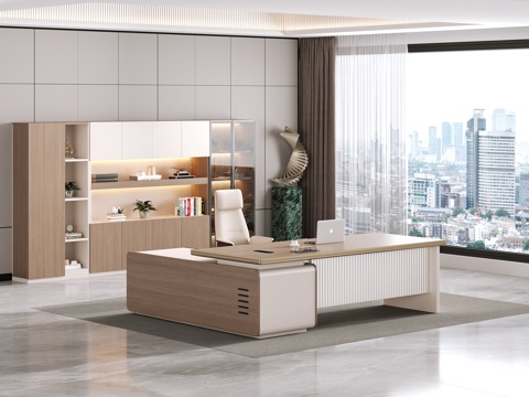  现代风格办公室 家具大班桌 电脑3d模型 