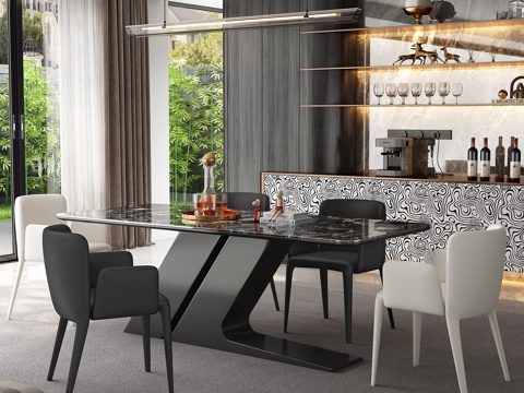  现代轻奢餐厅 餐桌椅3d模型 