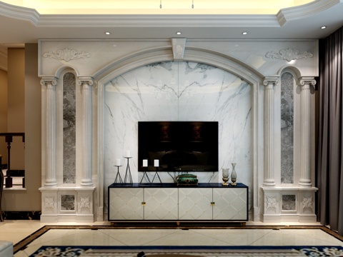  欧式背景墙 电视柜3d模型 