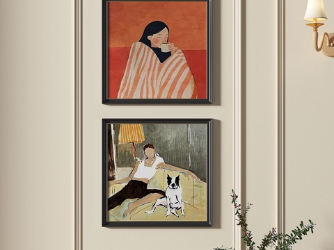  奶油，中古风，组合画3d模型 