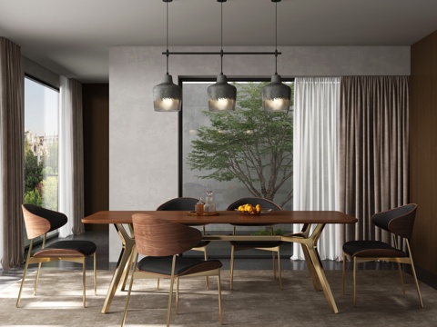  现代侘寂餐厅 餐桌椅3d模型 