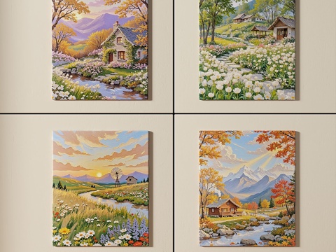  现代，美式，田园，组合画3d模型 