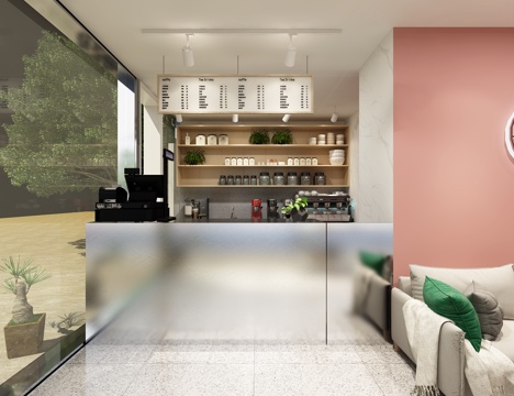  现代奶茶店展示柜 沙发 吧台 门头3d模型 