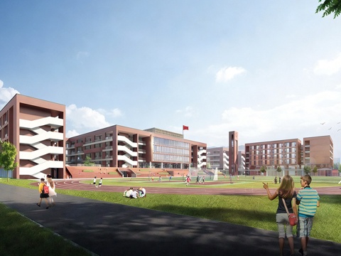 现代学校建筑  中小学建筑 学校操场 艺术培训学校su模型