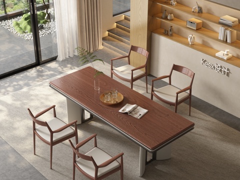  现代侘寂茶室 茶桌椅3d模型 