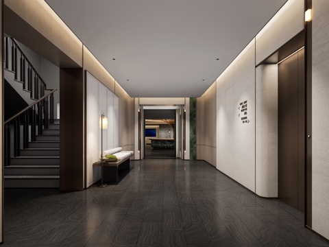 酒店 电梯厅 现代su模型