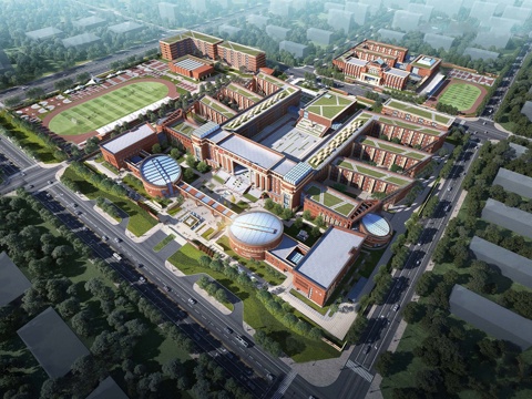 现代学校建筑  中小学建筑 学校鸟瞰图 艺术培训学校 学校操su模型