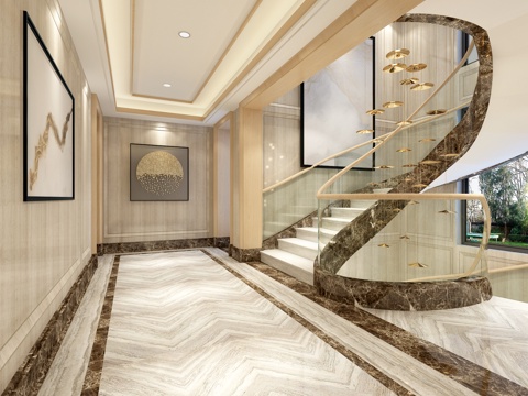  中式楼梯间 楼梯 挂画3d模型 