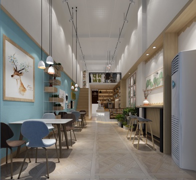  现代奶茶店 凳子 挂画 植物3d模型 