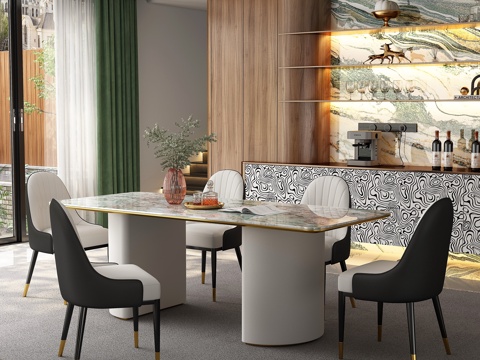  现代轻奢餐厅 餐桌椅3d模型 