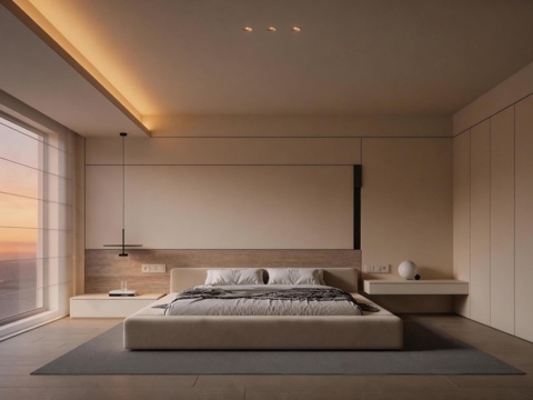 卧室 双人床 地毯su模型