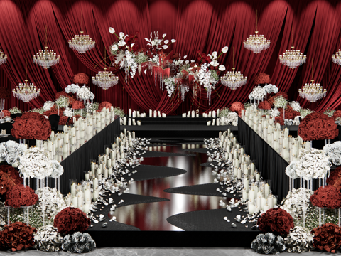 红色布幔秀场风婚礼 美陈su模型
