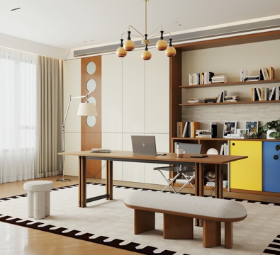  现代中古风书房 包豪斯书房3d模型 