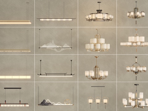 新中式吊灯组合 餐厅吊灯su模型