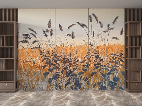  新中式背景墙3d模型 