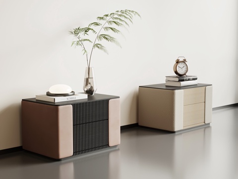  现代轻奢床头柜 原木床头柜 床头柜组合3d模型 