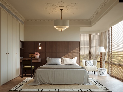 美式中古风卧室su模型