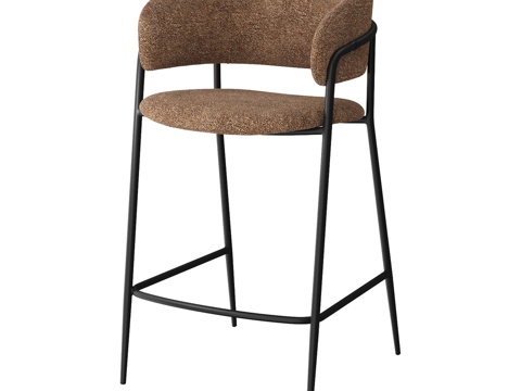  赫宁半吧凳，软绒布，浅棕3d模型 