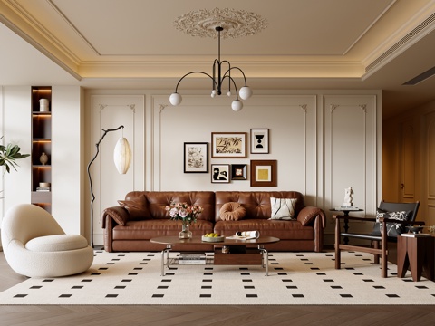  法式客厅3d模型 