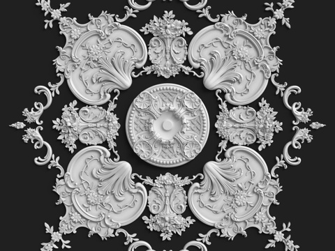  带灰泥装饰的玫瑰花饰，套装编号1493d模型 