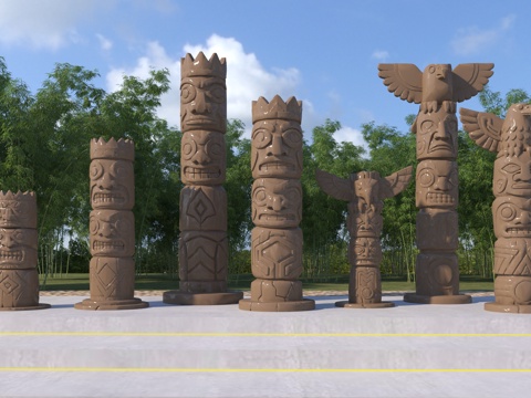  现代景观柱 部落表情图腾柱子3d模型 