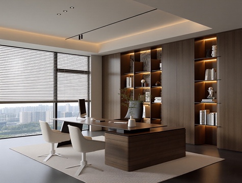  现代意式经理办公室 办公桌椅 老板椅 办公椅 书柜 办公室3d模型 