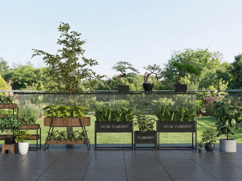 现代风格花架 盆栽 绿植盆景su模型