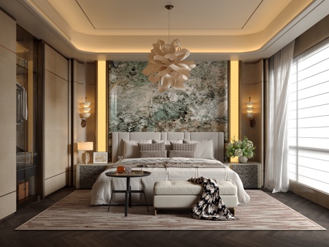  现代轻奢卧室3d模型 