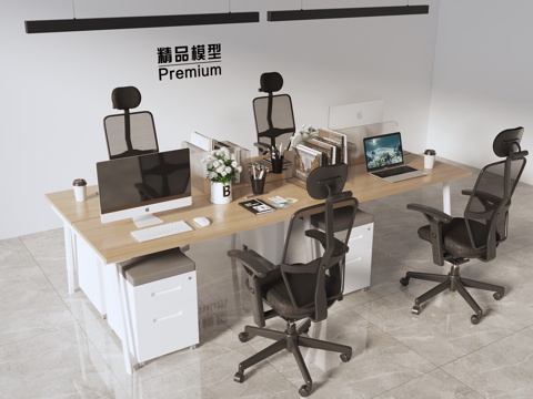  现代办公桌椅 办公桌椅组合 职工工位3d模型 