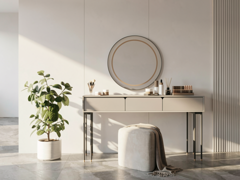 现代梳妆台梳妆镜子化妆品su模型