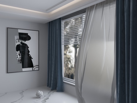  现代窗帘3d模型 