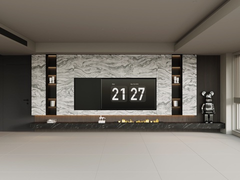 现代意式电视背景墙3d模型 