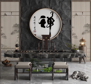  新中式茶室3d模型 