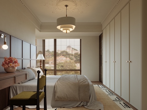 美式中古风卧室su模型