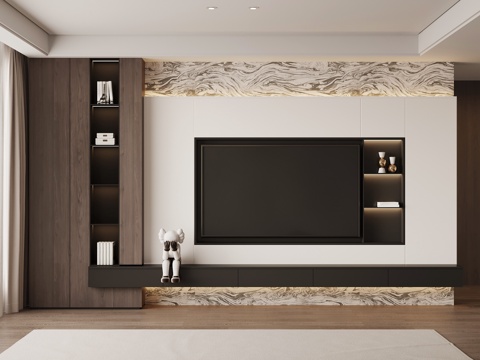 现代意式电视背景墙su模型