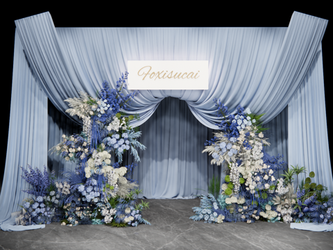 蓝色布幔通道门头婚礼花艺美陈su模型