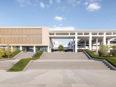 现代学校建筑  中小学建筑 学校鸟瞰图 艺术培训学校 教学楼su模型