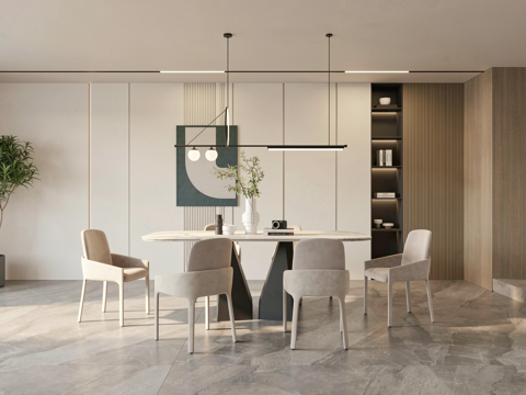 现代餐厅_餐桌椅su模型