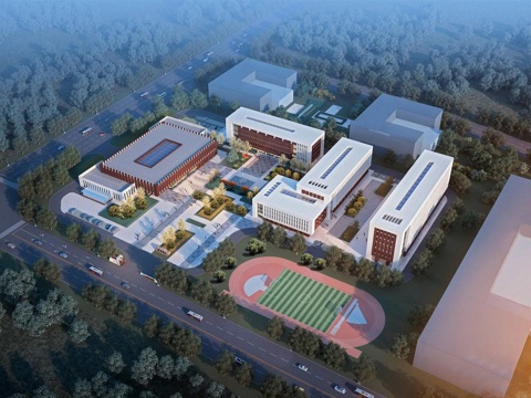 现代学校建筑  中小学建筑 学校鸟瞰图 艺术培训学校su模型