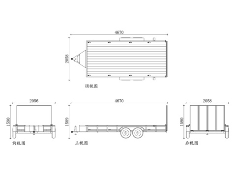 平板拖车 平板货运拖车 平板挂车 平板运输车 平板货车cad施工图