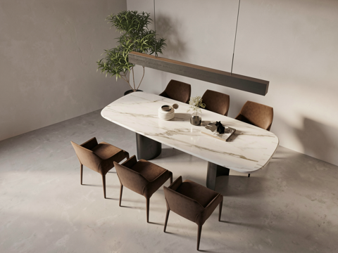 现代餐桌椅组合_皮椅su模型