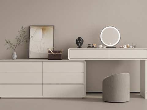  现代奶油梳妆台3d模型 