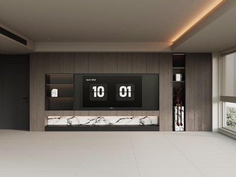 现代意式电视背景墙su模型