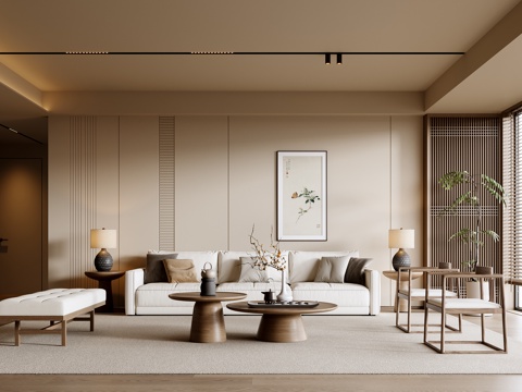  新中式客厅3d模型 