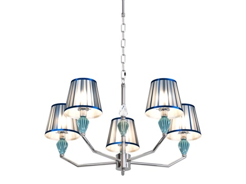  OM 带灯罩与陶瓷装饰的吊灯 L3d模型 